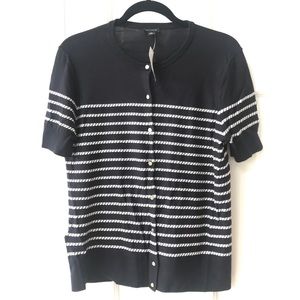 NWT Ann Taylor SS Navy/Wht Nautical Rope Sweater
